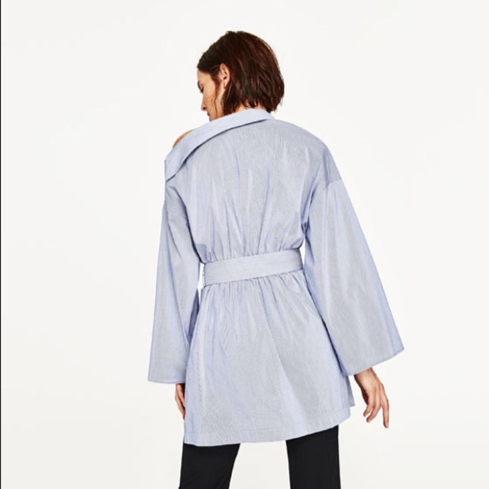 NWOT Zara Striped Poplin Asymmetric Neck Tunic - Picture 2 of 8